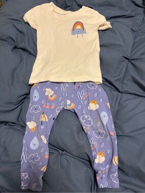 Kids Cream Top and Lavender Rainbow Cloud Pajama Set